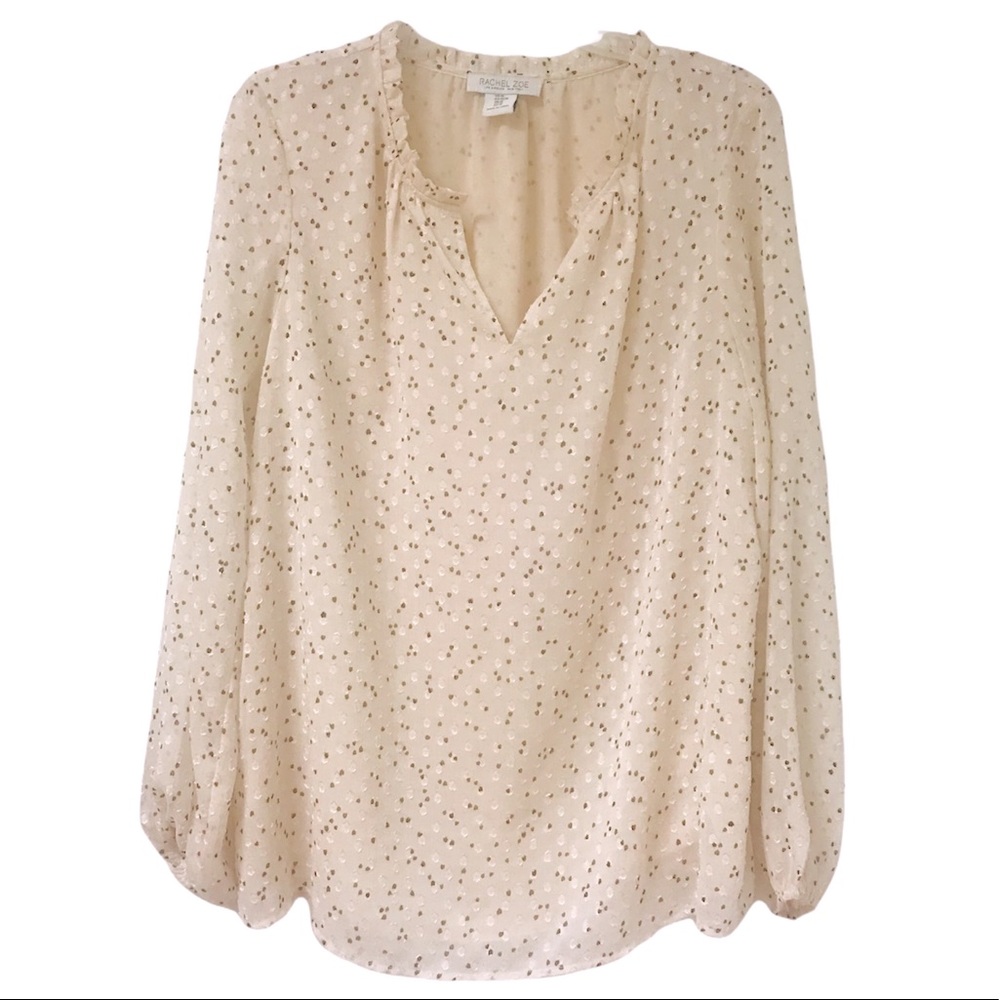 Rachel Zoe Heart Print Sheer V-Neck Blouse Sz M